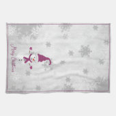 Magenta Cute Snowman Vacances Serviette de cuisine (Horizontal)