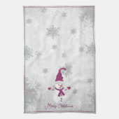Magenta Cute Snowman Vacances Serviette de cuisine (Vertical)