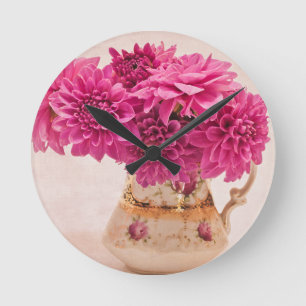 Magenta Dahlias wandklok Ronde Klok