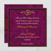Magenta damask brocade Hindu bruiloft Kaart (Voorkant / Achterkant)