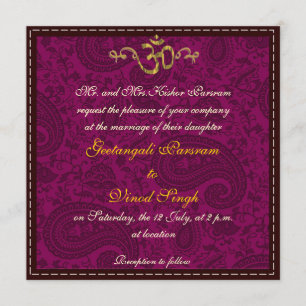 Magenta damask brocade Hindu bruiloft Kaart