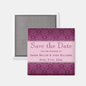 Magenta Damask Enregistrer la date Magnet (Recto/Verso)