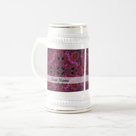 Magenta digitaal fractaal patroon bierpul (Voorkant links)