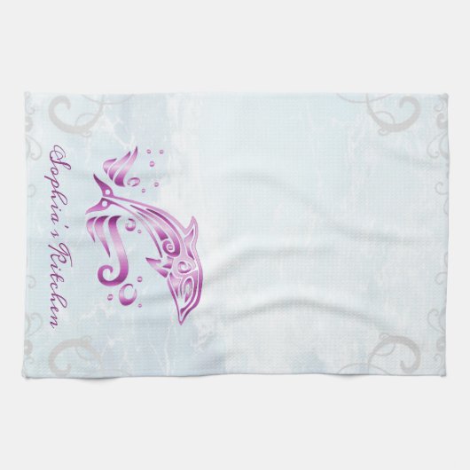 Magenta Dolphin Persoonlijke keukenhanddoeken (Horizontaal)