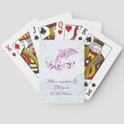 Magenta Dolphin Wedding Favor Card Deck Pokerkaarten (Achterkant)