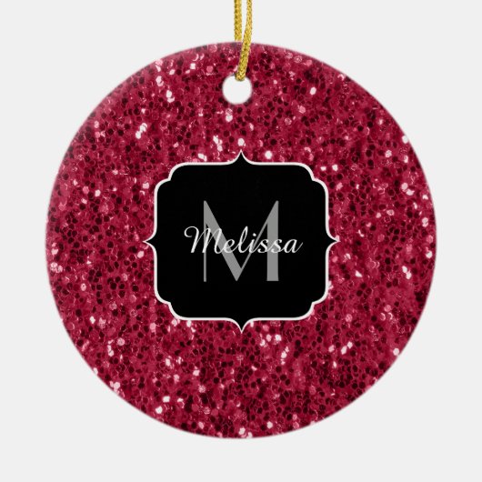 Magenta donkerroze rode spargel glitter Monogram Keramisch Ornament (Voorkant)