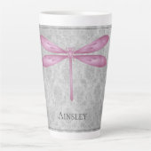 Magenta Dragonfly Damask Latte Mok (Voorkant)