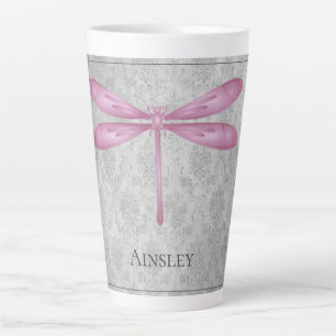 Magenta Dragonfly Damask Latte Mok