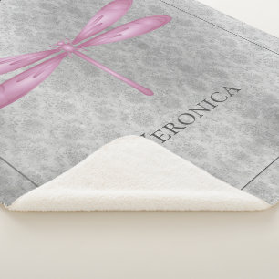 Magenta Dragonfly Damask Sherpa Deken