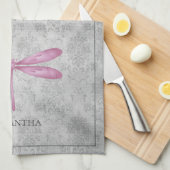 Magenta Dragonfly Damask Theedoek (Quarter Fold)