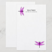 Magenta Dragonfly Linen Stationery Briefpapier (Voorkant / Achterkant)