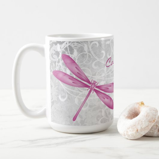 Magenta Dragonfly Mok op maat van koffie (Met donut)
