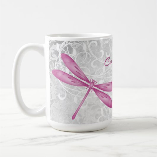Magenta Dragonfly Mok op maat van koffie (Links)