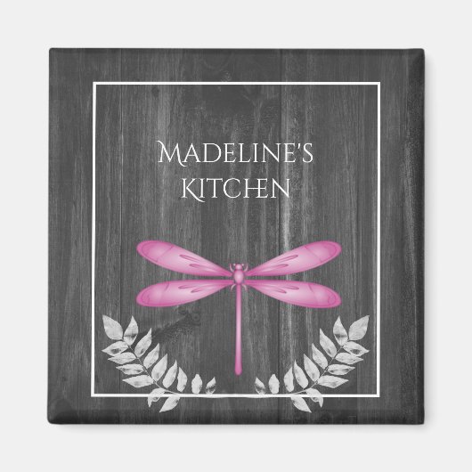 Magenta Dragonfly Rustic Magnet Magneet (Voorkant)