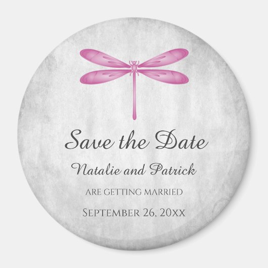 Magenta Dragonfly Save the Date Magnet (Devant)