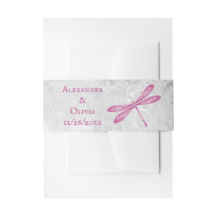 Magenta Dragonfly Wedding Invite Belly Band Uitnodigingen Wikkel