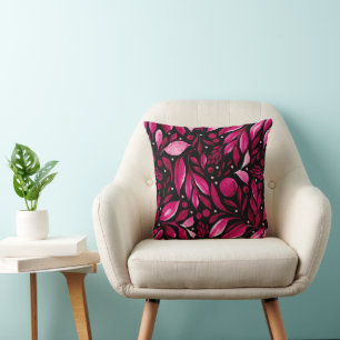 Magenta Dream-Cool Rood & Roze op Black Botanical Kussen