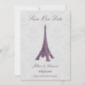 Magenta Eiffel Tower Damask sparen de Datum Aankondiging (Voorkant)