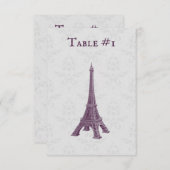 Magenta Eiffel Tower Damask Wedding Table Kaart (Voorkant / Achterkant)