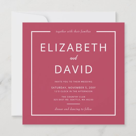 Magenta Elegant Modern Minimalist Wedding Kaart (Voorkant)