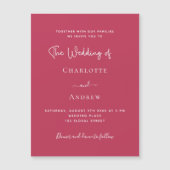 Magenta elegant script luxe bruiloft magnetische uitnodiging (Voorkant)