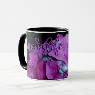Magenta en blauwgroen hydrangeas patroon #momlife mok