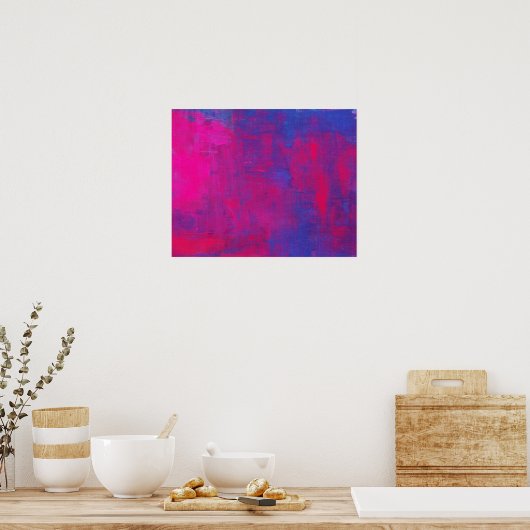 Magenta en Blue Abstract schilderen Poster (Keuken)