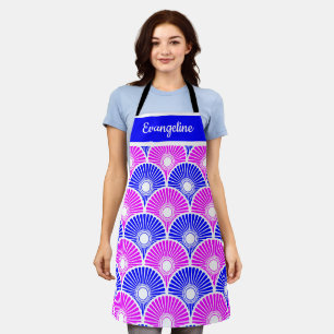 Magenta en Blue Chinese Semi Circle Wave Pattern Schort