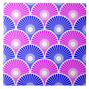 Magenta en Blue Chinese Semi Circle Wave Pattern Tegeltje