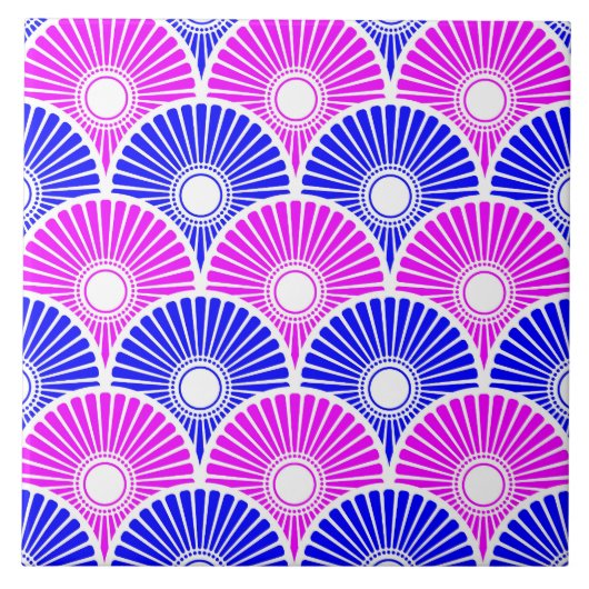 Magenta en Blue Chinese Semi Circle Wave Pattern Tegeltje (Voorkant)