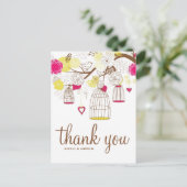 Magenta en Gele Birdcages Dank u Briefkaart (Staand voorkant)