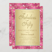 Magenta en Gold 50ste verjaardag uitnodigingen (Voorkant / Achterkant)