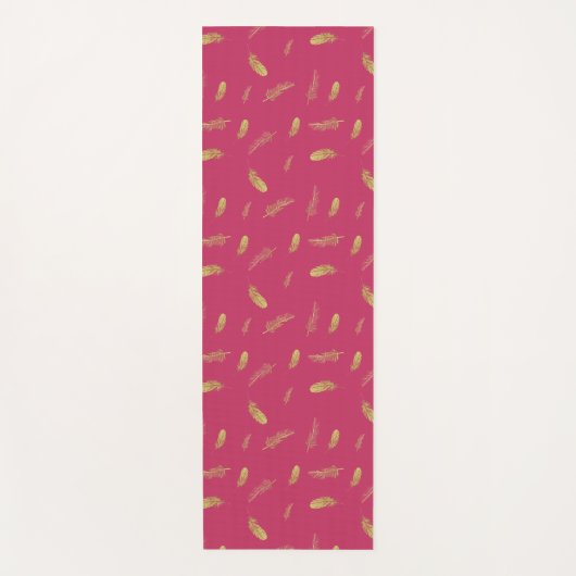 Magenta en Golden Feathers Yoga Mat (Voorkant)