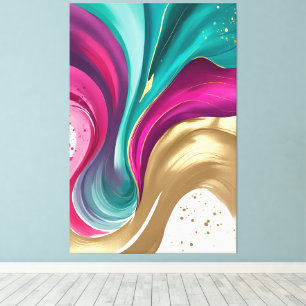 Magenta en gouden Abstracte Waterverf kunst Canvas Afdruk