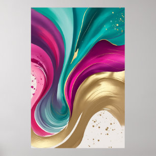 Magenta en gouden Abstracte Waterverf kunst Poster