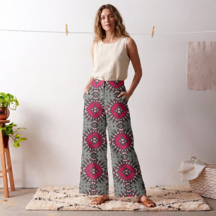 Magenta en Grijs Modern Geometrisch Medaillon Stof