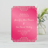 Magenta en Lace Wedding Invites Kaart (Staand voorkant)