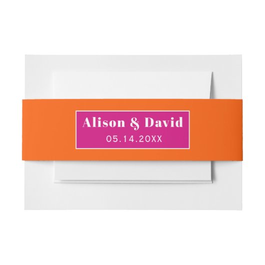 Magenta en levendige oranje eenvoudige bruiloft uitnodigingen wikkel (Voorkant Voorbeeld)