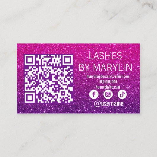 Magenta en Paarse Ombre Glitter Lash Technician Klantenkaartje (Achterkant)