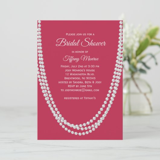 Magenta en Pearls Bridal Shower Uitnodiging (Staand voorkant)