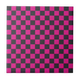 Magenta en rook schaakbordpatroon tegeltje