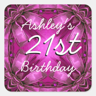 Magenta en Roze Bows 21e Verjaardag Custom Name Vierkante Sticker