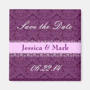 Magenta en roze Save Date Damask Weduwnet Magnet Magneet