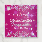 Magenta en Silver Elegant Shimmery Quinceañera Bedankjes Labels (Voorkant)