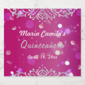 Magenta en Silver Elegant Shimmery Quinceañera Sparkling Wijnetiket (Enkel label)