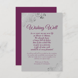 Magenta en Silver Gray Wedding Well Poem Informatiekaartje