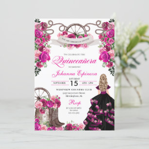 Magenta en zwart cowgirl Western quinceanera Kaart