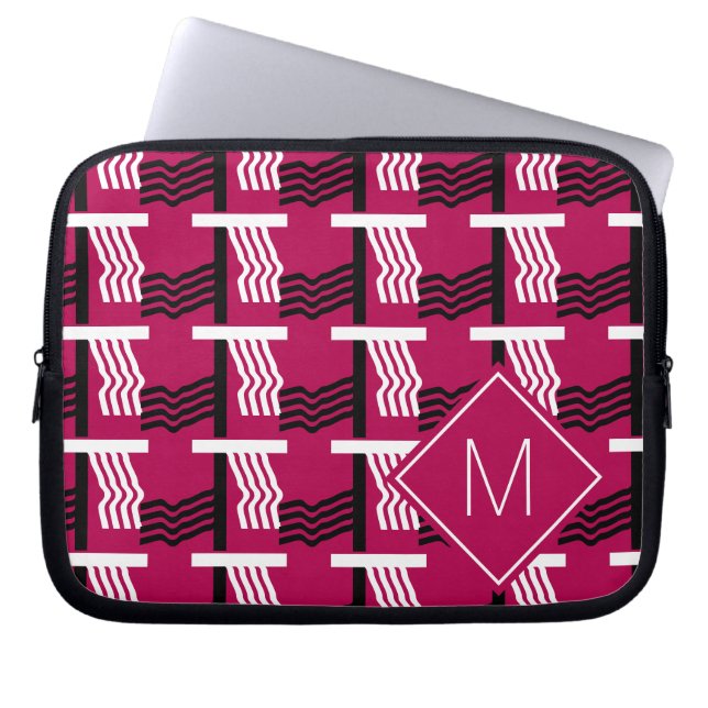 Magenta Ethnic Geometric Monogram Laptop Sleeve (Voorkant)