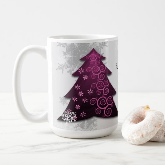 Magenta Festif Arbre de Noël Café Mug (Avec donut)