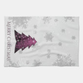Magenta Festive Arbre de Noël Serviette de cuisine (Horizontal)